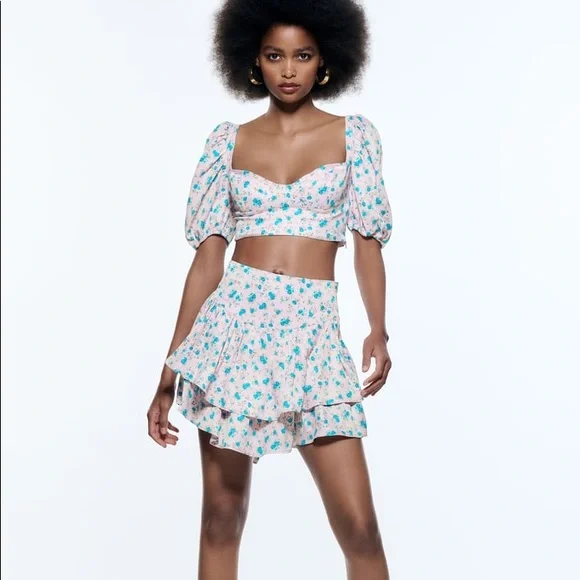 Zara Floral Print Satin Effect Corset Top - Picture 12 of 14